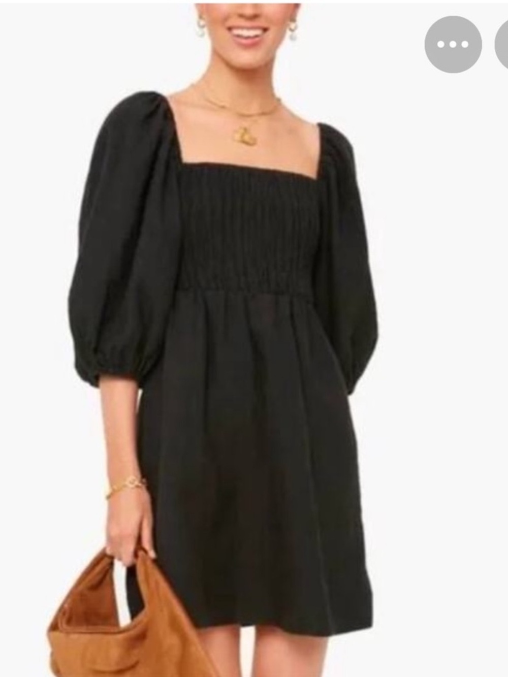 NWT J. Crew Broken In Babydoll Black Puff-Sleeve Smocked Mini Dress, S